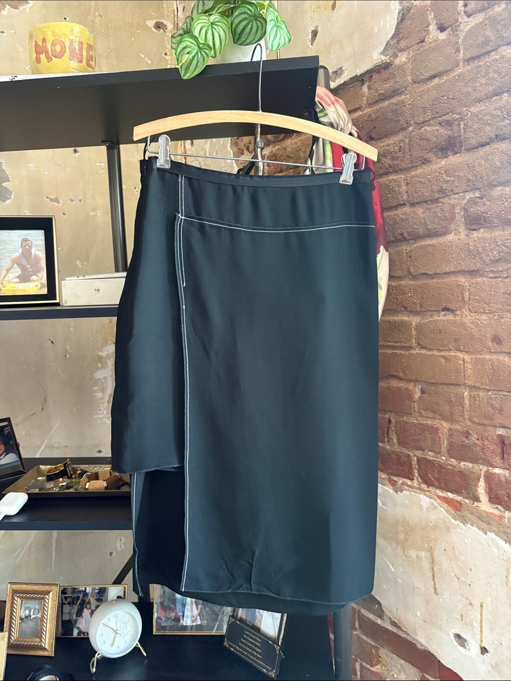 Zara Black Asymmetric High-Low Skirt with Contrast Stitching